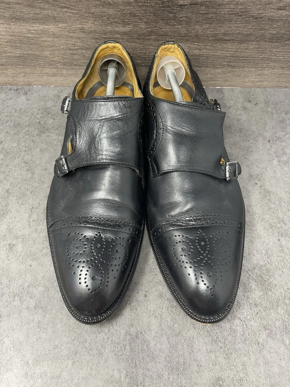 Vince Camuto Black Leather Double Monk Strap Size 11.5 Mens Cap Toe Dress Shoes